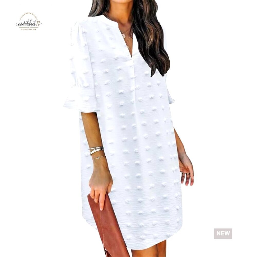 V-Neck Ruffle Shift Dress, Loose Fit, Polyester, Casual Summer Wear